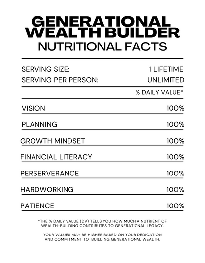 Generational Wealth Builder Nutritional Facts Tee